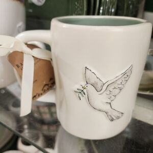 Rae Dunn White Mug with Dove Design  "Peace On Earth"